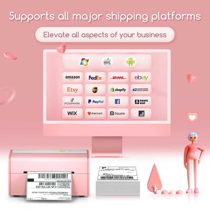 Bluetooth Shipping Label Printer 468BT Pink compatible with multiple platforms