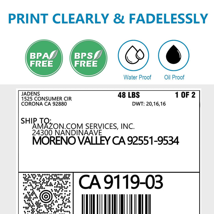 JADENS 4x6" Shipping Labels - FanFold (500 Labels)
