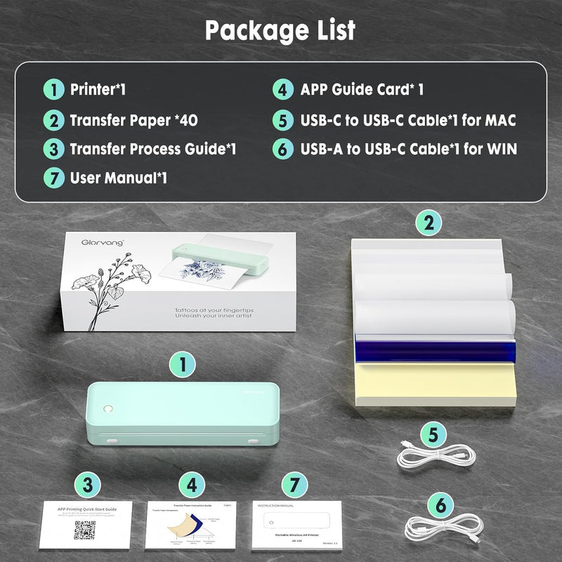 Gloryang 126BT Portable Wireless Thermal Tattoo Transfer Stencil Printer