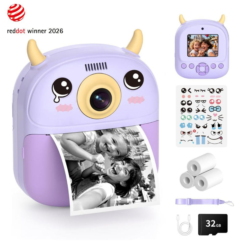 Kids Instant Camera Printer 1080P Selfie & Video Gift for Ages 3–12 Purple
