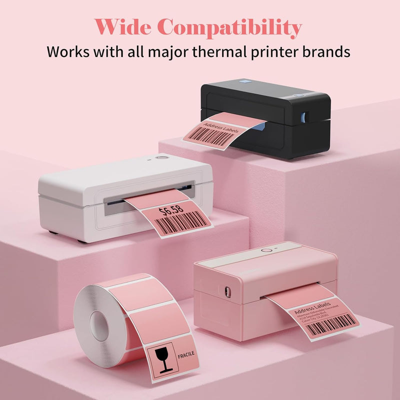 JADENS 2.25"x1.25" Self-Adhesive Barcode Thermal  Sticker Roll Label 1000 Labels Pink