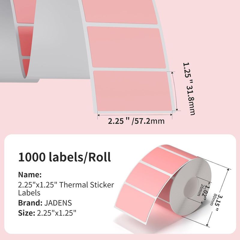 JADENS 2.25"x1.25" Self-Adhesive Barcode Thermal  Sticker Roll Label 1000 Labels Pink