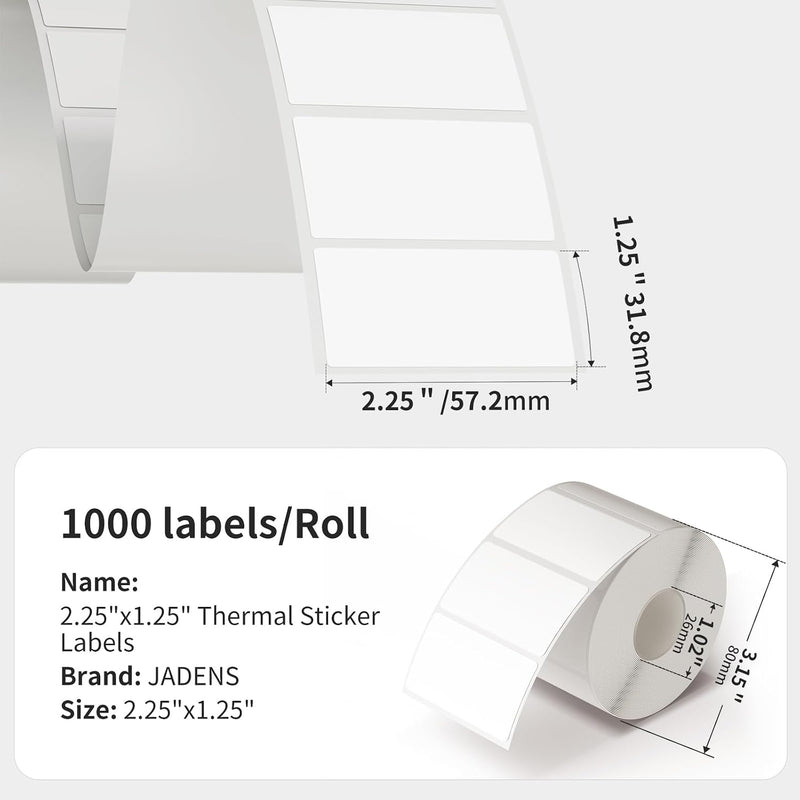 JADENS 2.25"x1.25" Self-Adhesive Barcode Thermal  Sticker Roll Label 1000 Labels White