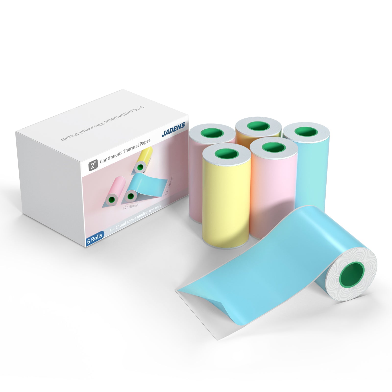 JADENS 2inch Thermal Printing Roll Paper 6 Rolls Mixed Color for JD-21