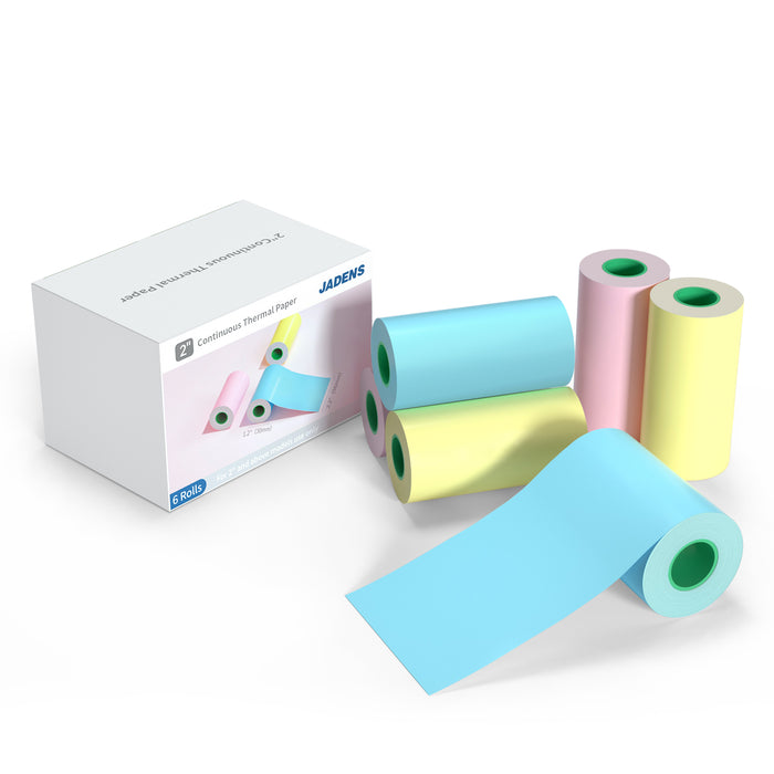 JADENS 2inch Thermal Printing Roll Paper 6 Rolls Mixed Color for JD-21