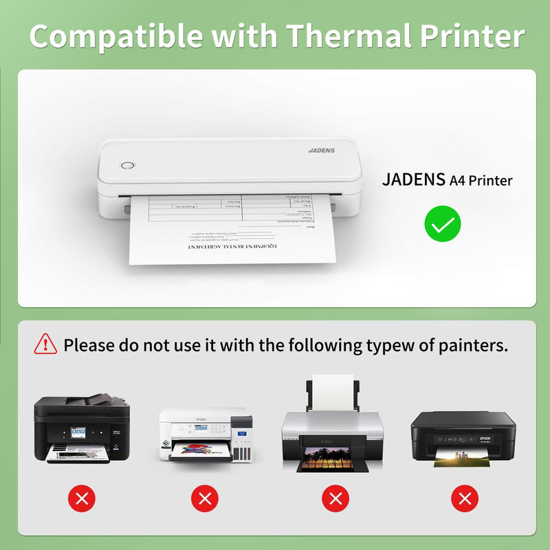JADENS 8.5''x11'' US Letter Size Quick-Dry Thermal Printer Paper