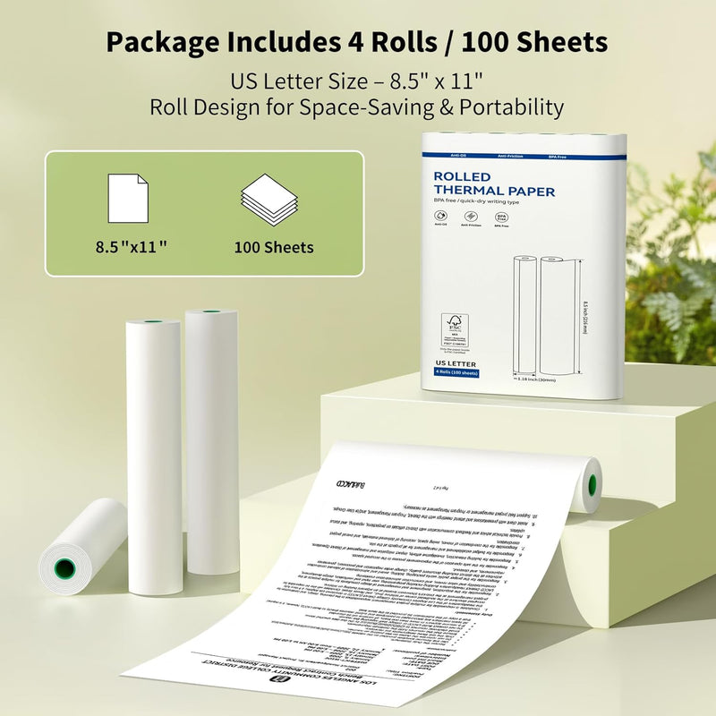Gloryang PD-A4 Thermal Printer Paper 8.5''x11'' US Letter 4 Rolls
