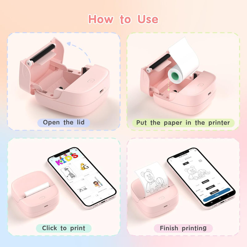 JD-23 Mini 2 Inch Thermal Sticker Printer Pink