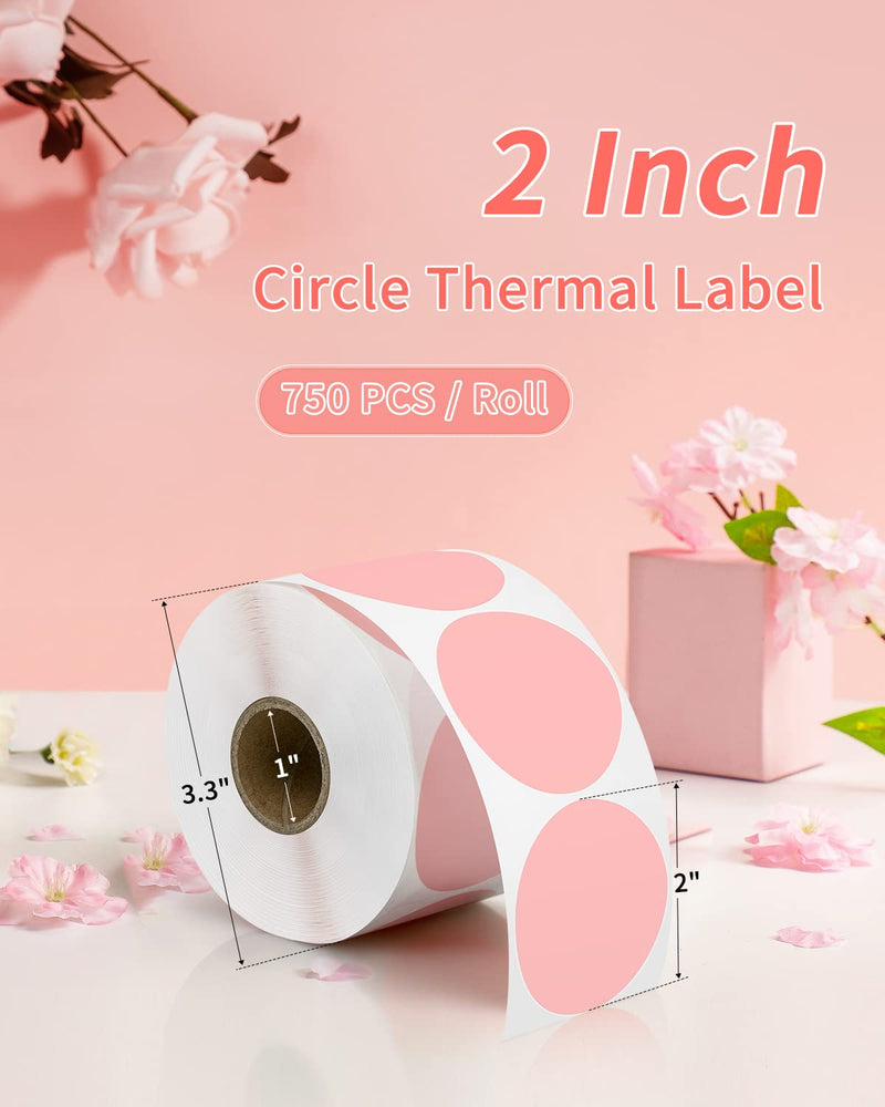 JADENS 2inch Self-Adhesive Label Circle Sticker Label Pink Color