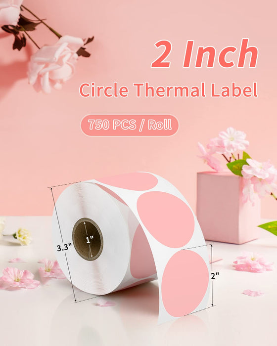Pinl Sticker Label JADENS 2inch Self-Adhesive Label Circle Sticker Label Pink Color