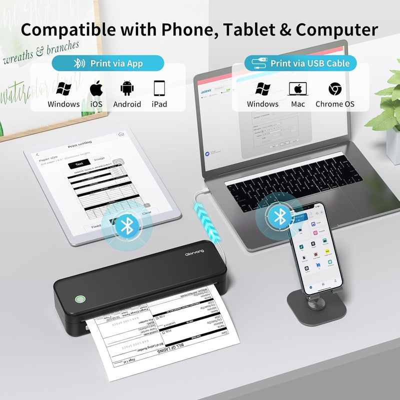 Gloryang PD-A4 PRO 300DPI Bluetooth Portable Inkless Thermal Printer