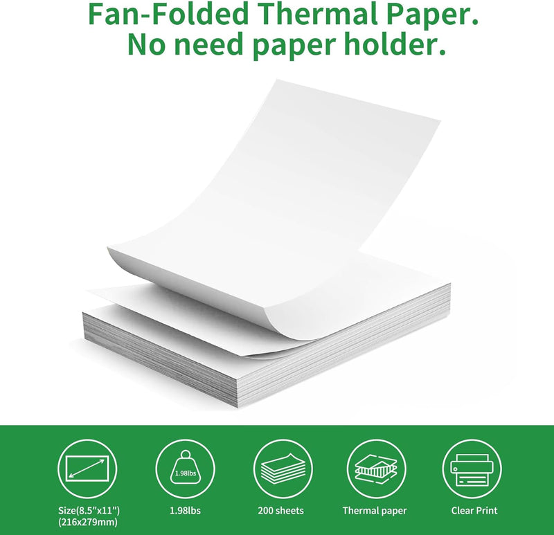 Gloryang PD-A4 Thermal Printer Paper 8.5''x11'' US Letter 200 Sheets