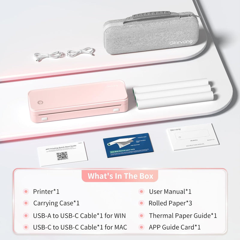 Gloryang PD-A4 Wireless Portable Thermal Printer Pink