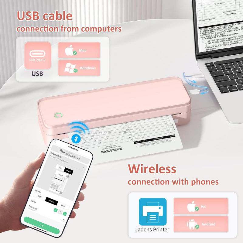 Gloryang PD-A4 Wireless Portable Thermal Printer Pink