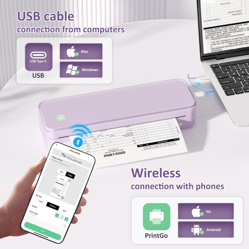 Gloryang PD-A4 Wireless Portable Thermal Printer Purple