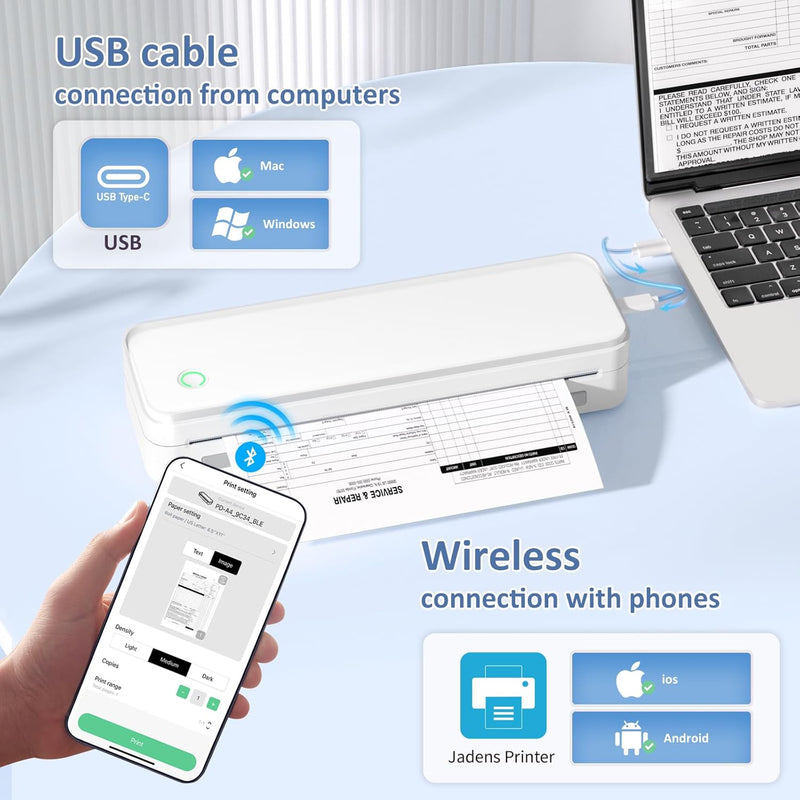 Gloryang PD-A4 Wireless Portable Thermal Printer White