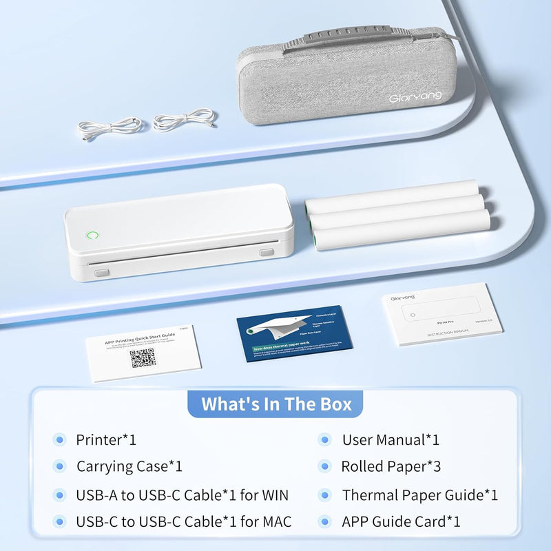 Gloryang PD-A4 Wireless Portable Thermal Printer White