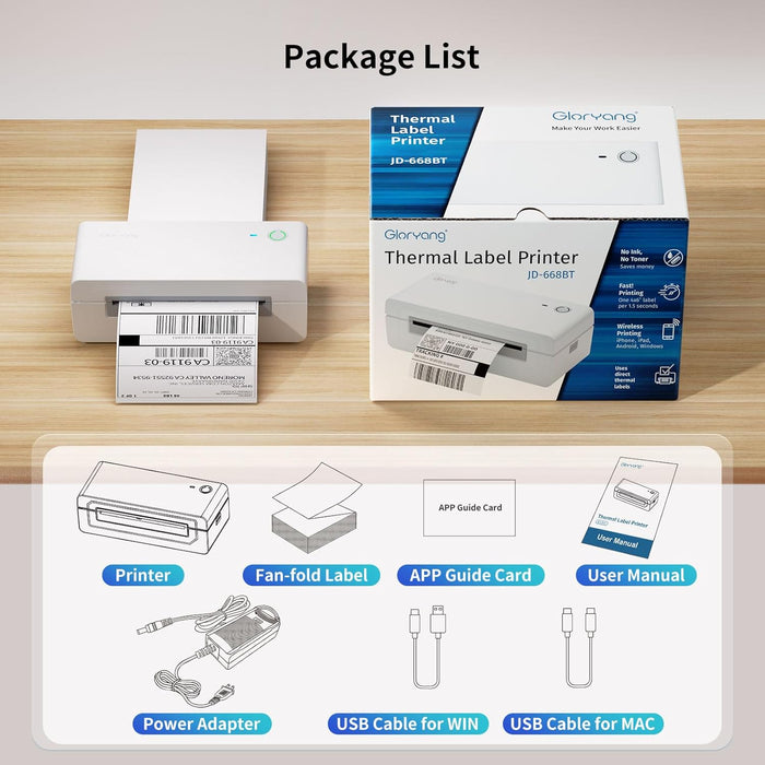 Gloryang 668BT Bluetooth Thermal Shipping Label Printer
