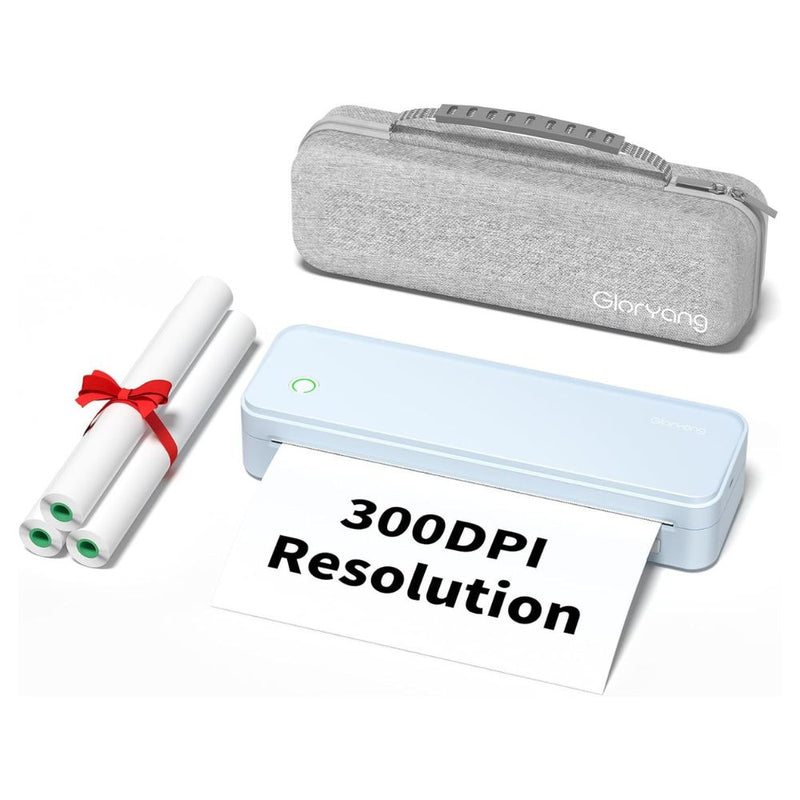 Gloryang PD-A4 PRO 300DPI Bluetooth Portable Inkless Thermal Printer with 3 Paper Rolls & Storage Bag Bundle