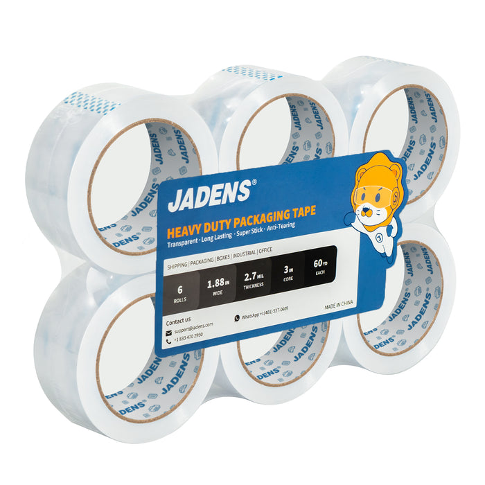 JADENS Shipping Packing Tape 6 Rolls, 1.88 *60 Yard, Total 360Y, Perfect for Packing, Shipping and Mailing, Clear Tape Refill for Dispenser