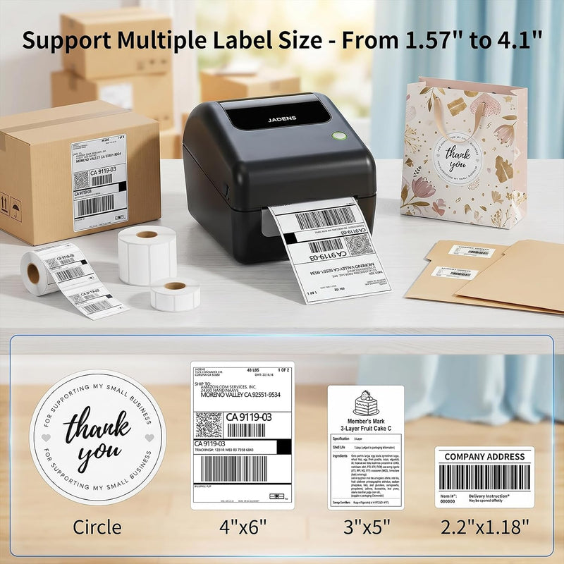 JADENS 168BT Wireless Bluetooth Thermal Shipping Label Printer Black