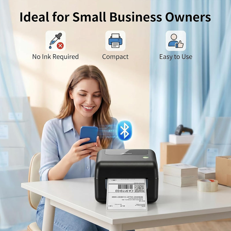 JADENS 168BT Wireless Bluetooth Thermal Shipping Label Printer Black