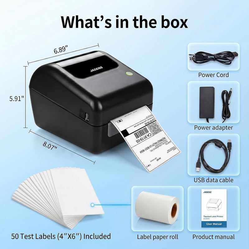 JADENS 168BT Wireless Bluetooth Thermal Shipping Label Printer Black