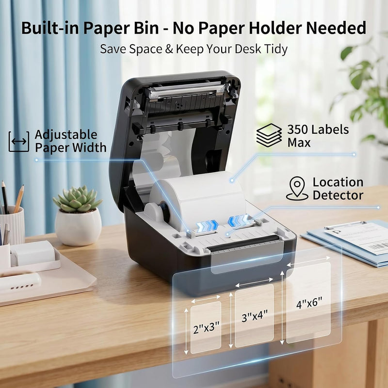 JADENS 168BT Wireless Bluetooth Thermal Shipping Label Printer Black
