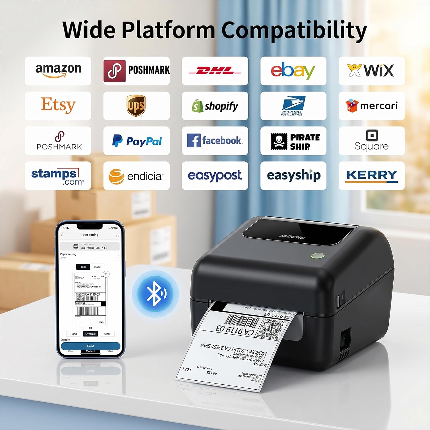 Wireless Thermal Printer Shipping Label Printer Classic White