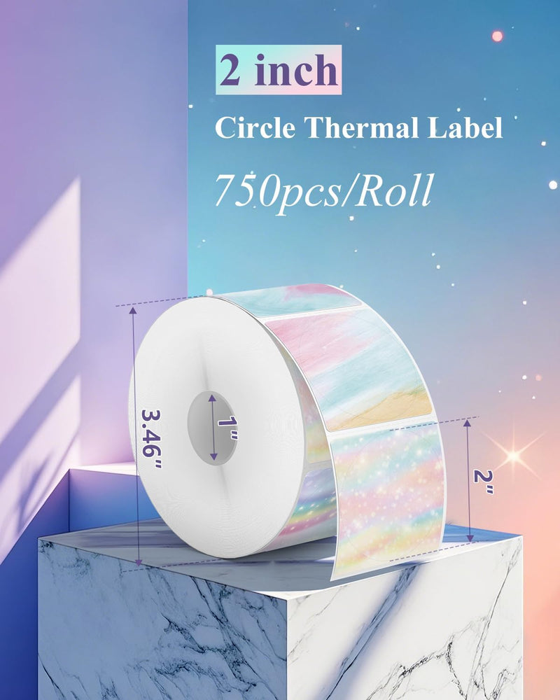 JADENS 2inch Self-Adhesive Label Circle Sticker Label - 750 Labels/Roll Rainbow
