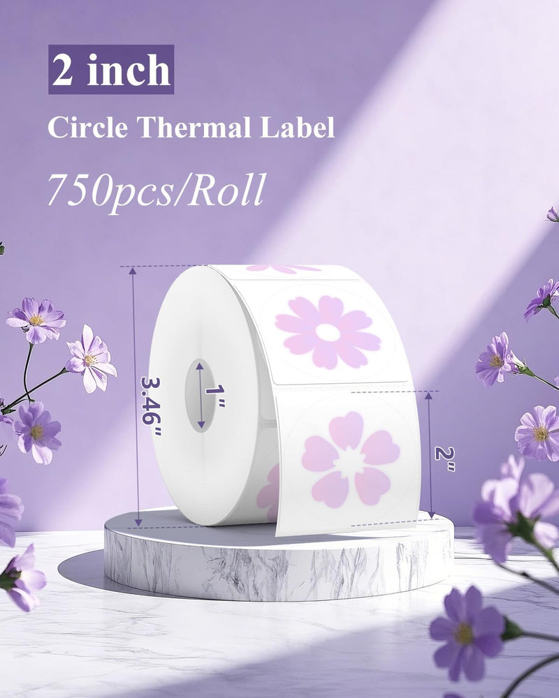 JADENS 2inch Self-Adhesive Label Circle Sticker Label - 750 Labels/Roll Flower