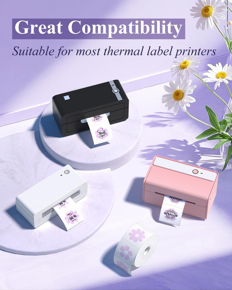 JADENS 2inch Self-Adhesive Label Circle Sticker Label - 750 Labels/Roll Flower