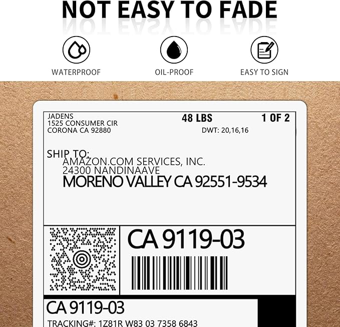 JADENS 2 Rolls Thermal Label Paper, 4"×6" Compatible with C10