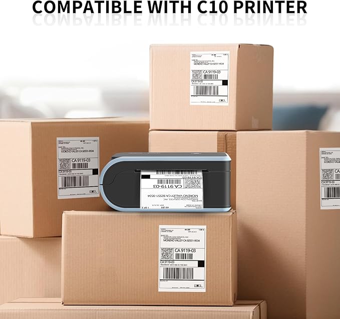 JADENS 2 Rolls Thermal Label Paper, 4"×6" Compatible with C10 & 568P