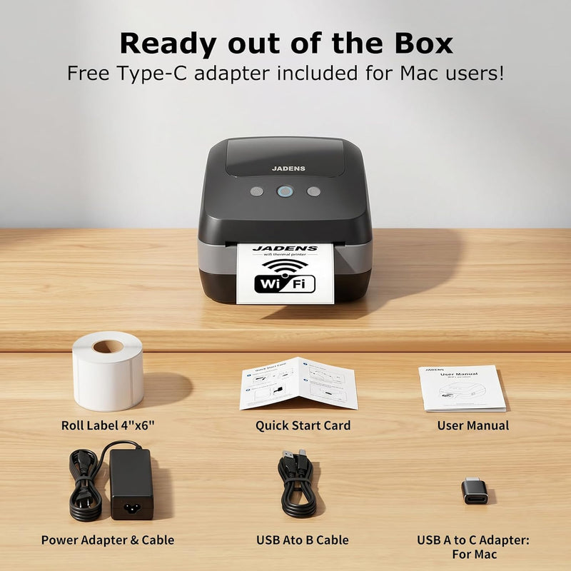 JADENS 410WF Dual-Band Wi-Fi 4x6 Shipping Label Printer Black