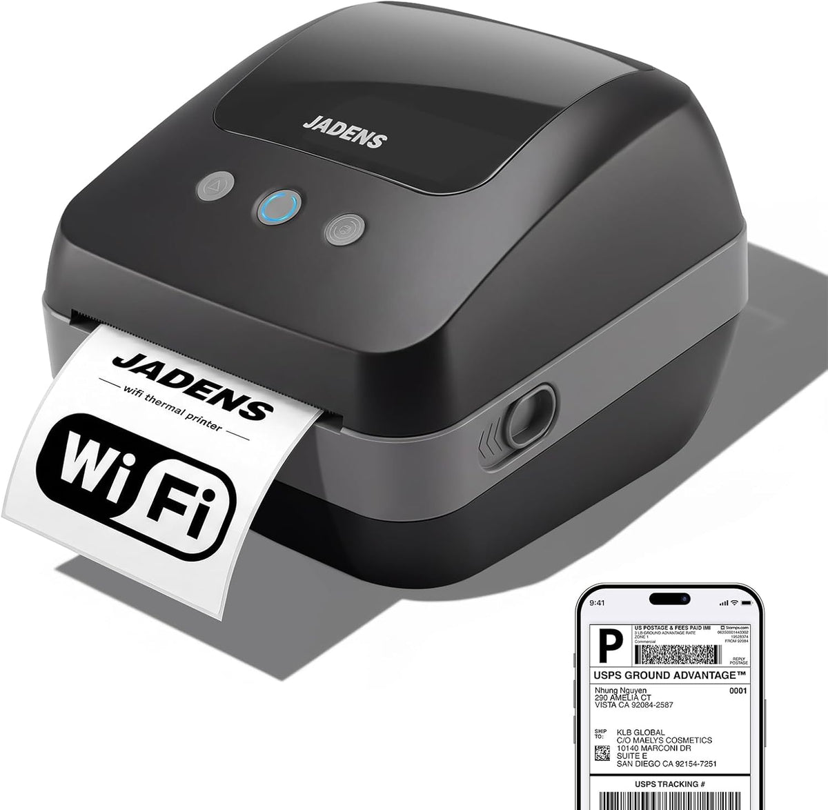 JADENS 410WF Dual-Band Wi-Fi 4x6 Shipping Label Printer Black