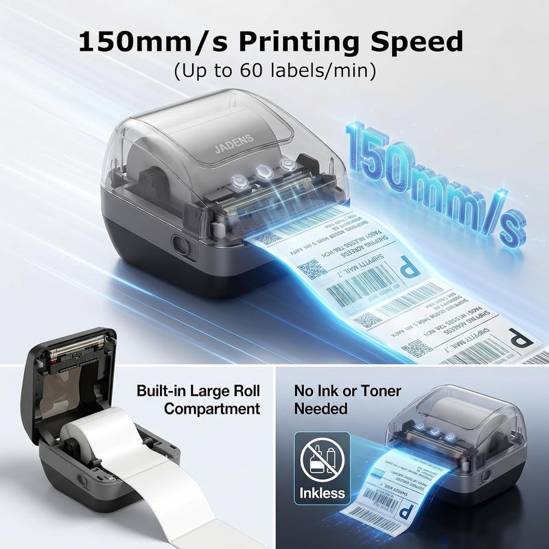 JADENS 410WF Dual-Band Wi-Fi 4x6 Shipping Label Printer Black