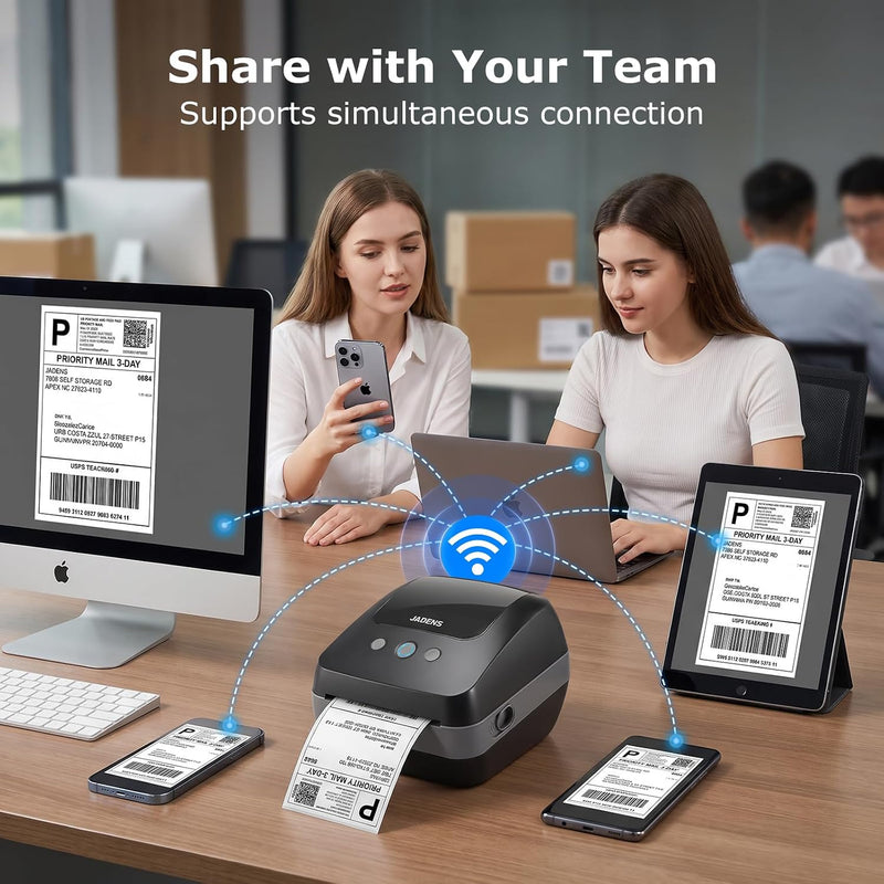JADENS 410WF Dual-Band Wi-Fi 4x6 Shipping Label Printer Black