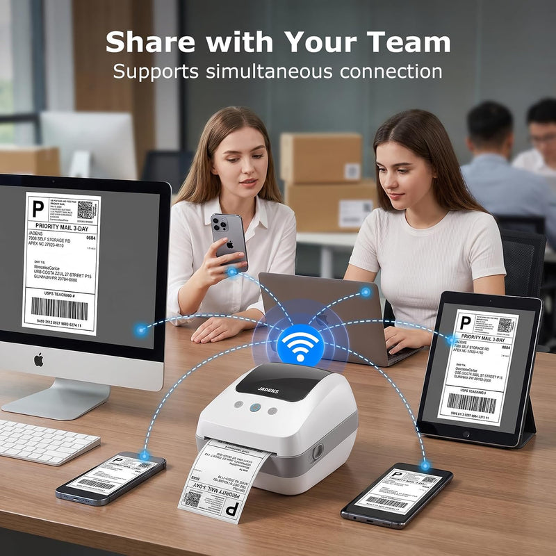 JADENS 410WF Dual-Band Wi-Fi 4x6 Shipping Label Printer White