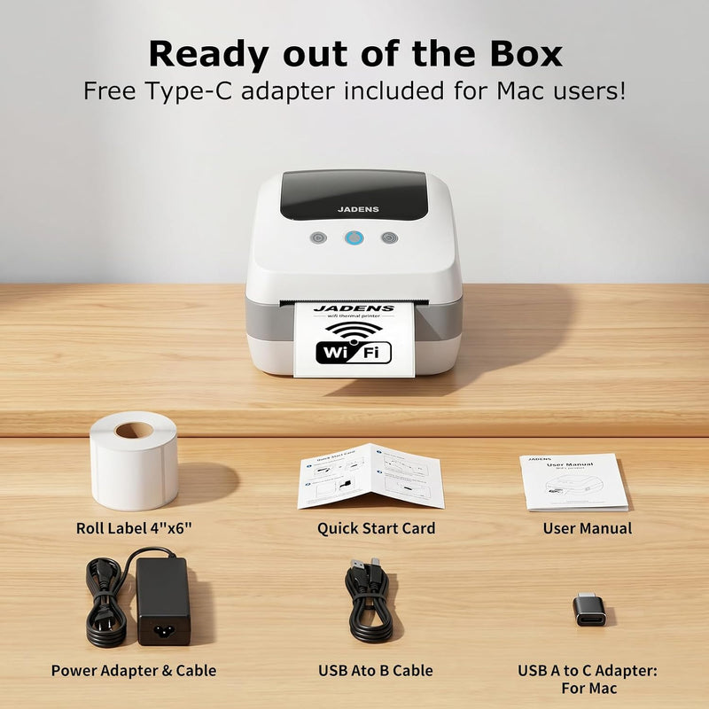 JADENS 410WF Dual-Band Wi-Fi 4x6 Shipping Label Printer White