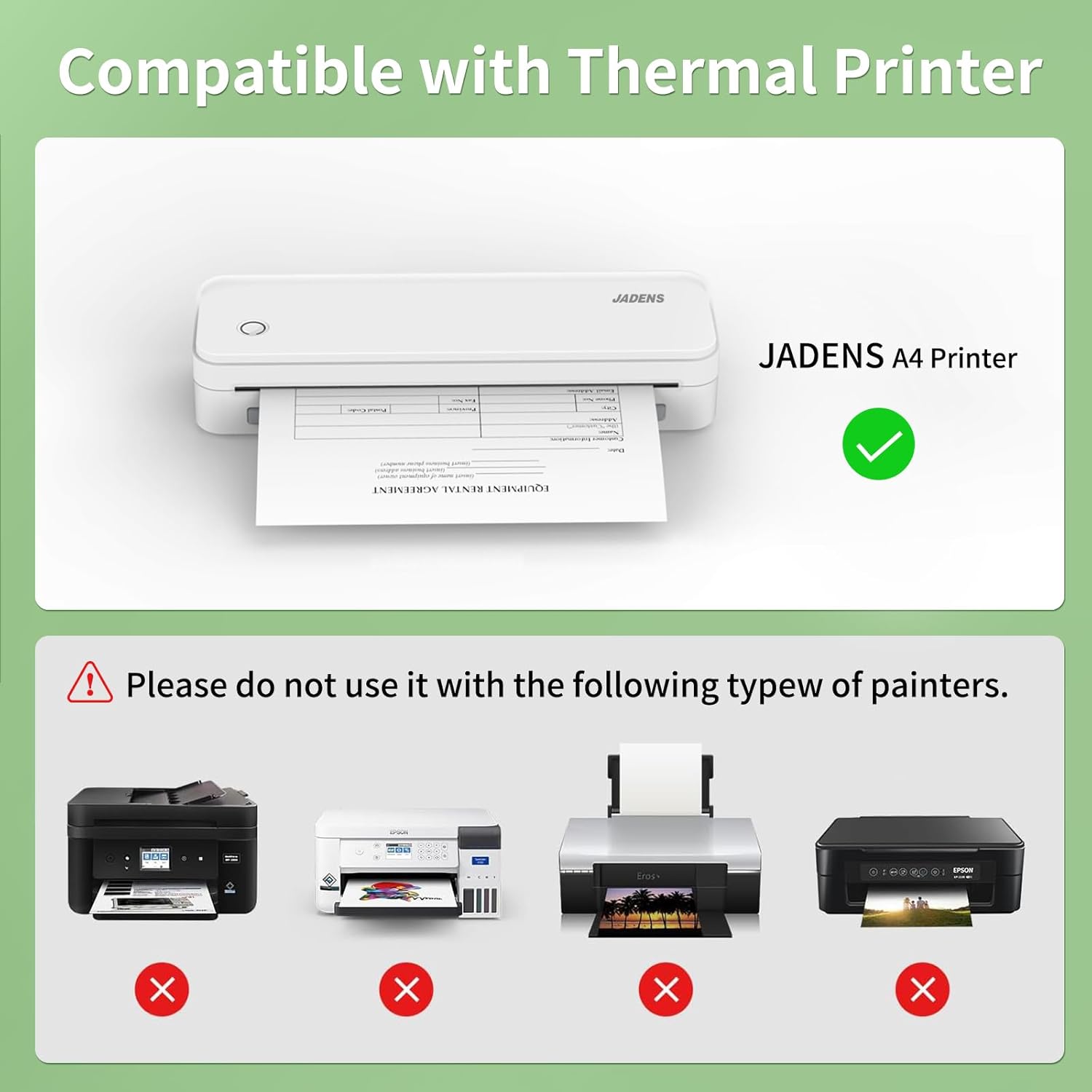 JADENS 8.5''x11'' US Letter Size Quick-Dry Thermal Printer Paper 200 S