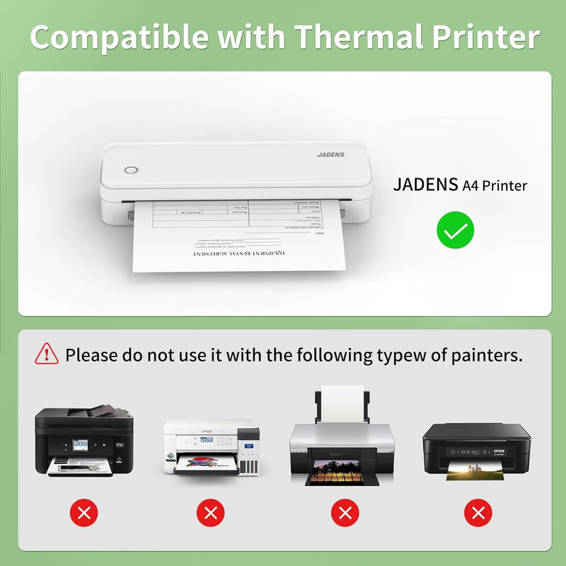 JADENS 8.5''x11'' US Letter Size Quick-Dry Thermal Printer Paper 200 Sheets