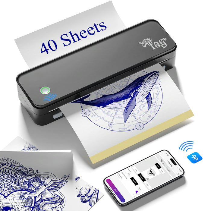 Jadens Wireless Tattoo Transfer Stencil Printer, Thermal Tattoo Machine with 10pcs Free Transfer Paper, Tattoo Printer Kit for Tattoo Artists & Beginners, Compatible with Smartphone & Pc(JD126)