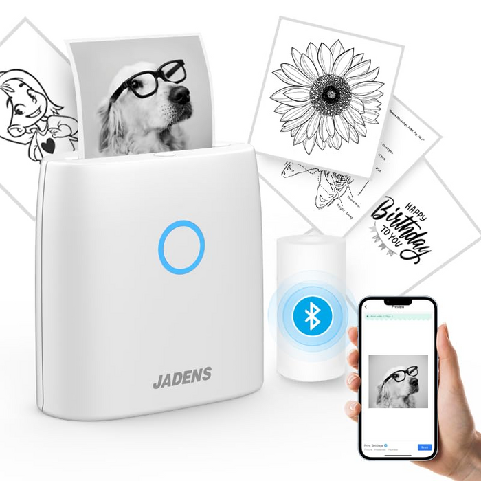 JADENS JD-21 Mini Sticker Printer-2 Inch Bluetooth Thermal Pocket Printer