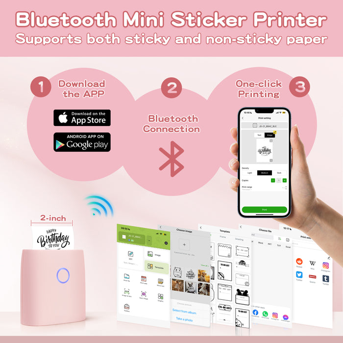 JADENS Mini Sticker Printer-2 Inch Bluetooth Thermal Pocket Printer