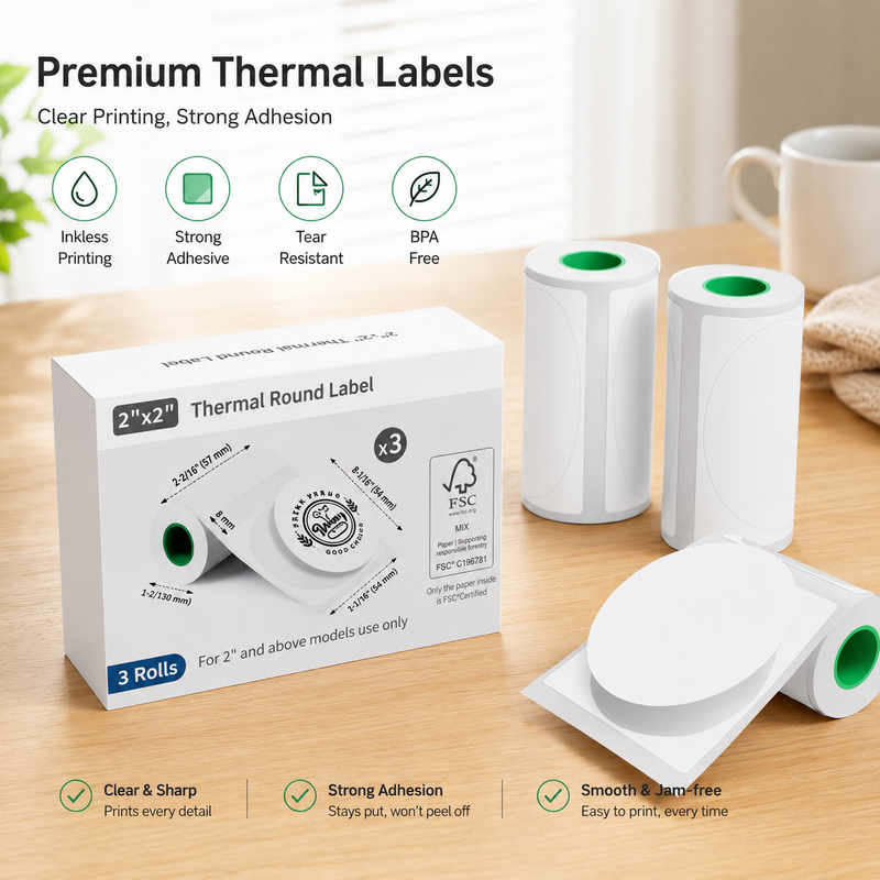 JD-23 Sticker Printer 2 Inch Round Thermal Sticker Paper  White