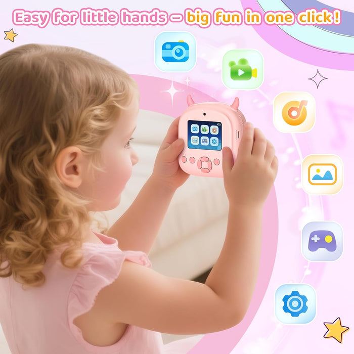 Kids Instant Camera Printer 1080P Selfie & Video Gift for Ages 3–12 Pink