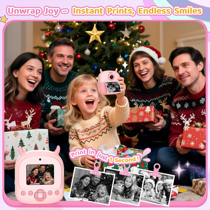 Kids Instant Camera Printer 1080P Selfie & Video Gift for Ages 3–12 Pink
