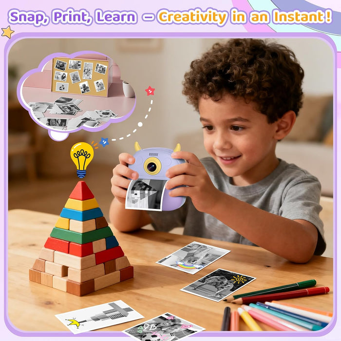 Kids Instant Camera Printer 1080P Selfie & Video Gift for Ages 3–12 Purple