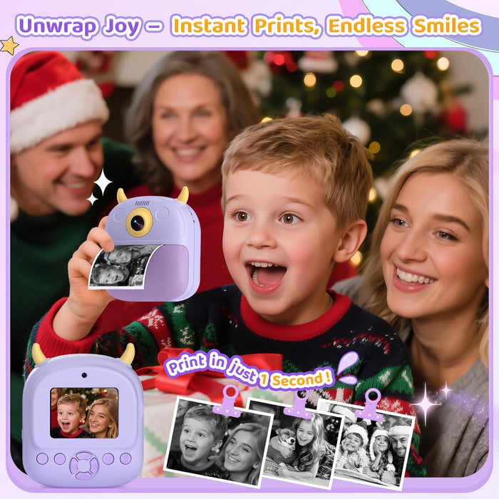 Kids Instant Camera Printer 1080P Selfie & Video Gift for Ages 3–12 Purple